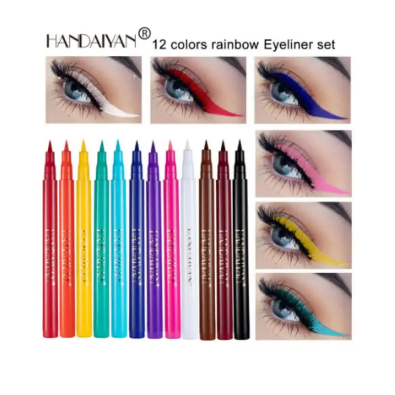 HANDAIYAN 12-Piece Set Matte Colored Eyeliner Pens - Quick-Drying, Non-Smudging Liquid Eyeliner Pens