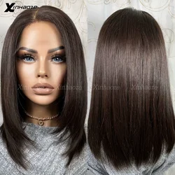 #2 Dark Brown Colored Short Bob Human Hair Wigs Straight Silk Base Top Wig Brazilian Remy 13x4/13x6 Lace Frontal Human Hair Wig