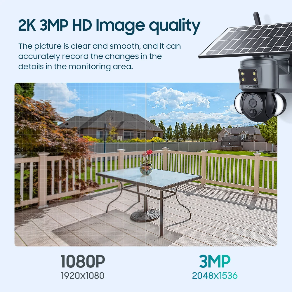 INQMEGA WiFi / 4G Camera Outdoor Solar Panel Powered Security Protection Surveillance Cam CCTV PTZ Smart Home Security IP Kamera