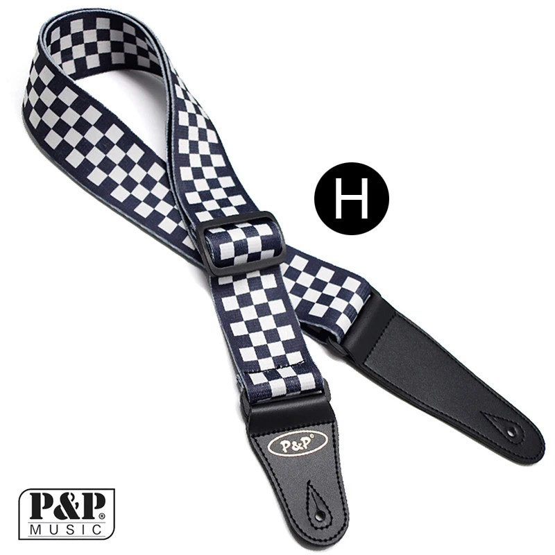 P&P Guitar Straps Black White Thermal Printing Electric Acoustic Folk Guitar Bass Strap