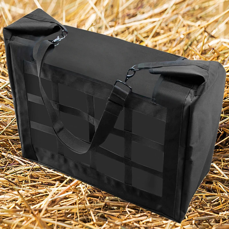2025 Instock أكياس قش الحصان في الهواء الطلق تخزين محمول متين للعشب الجاف معلقة مسامية تصميم حقيبة تخزين العشب الجاف #1