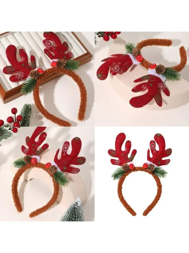 

652F Pinecone Mistletoe Costume Headbands Hair Hoop Devil Christmas Headwear