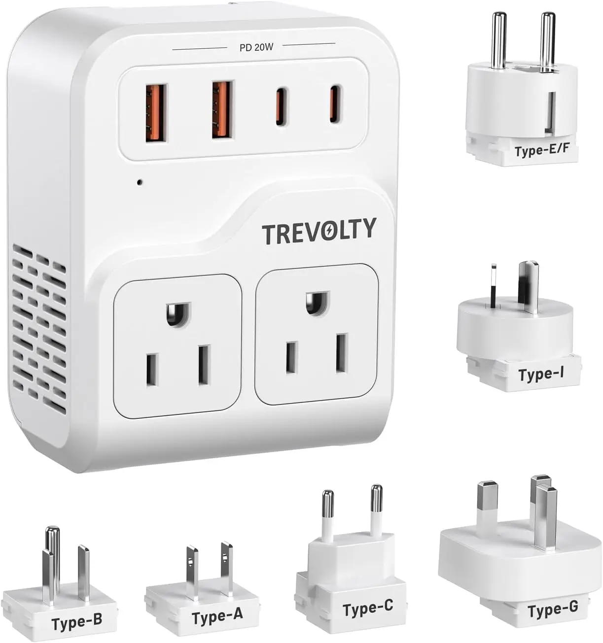 

7-in-1 Universal Travel Adapter with 3 AC Sockets & 4 USB Ports, 2000W for Global Use