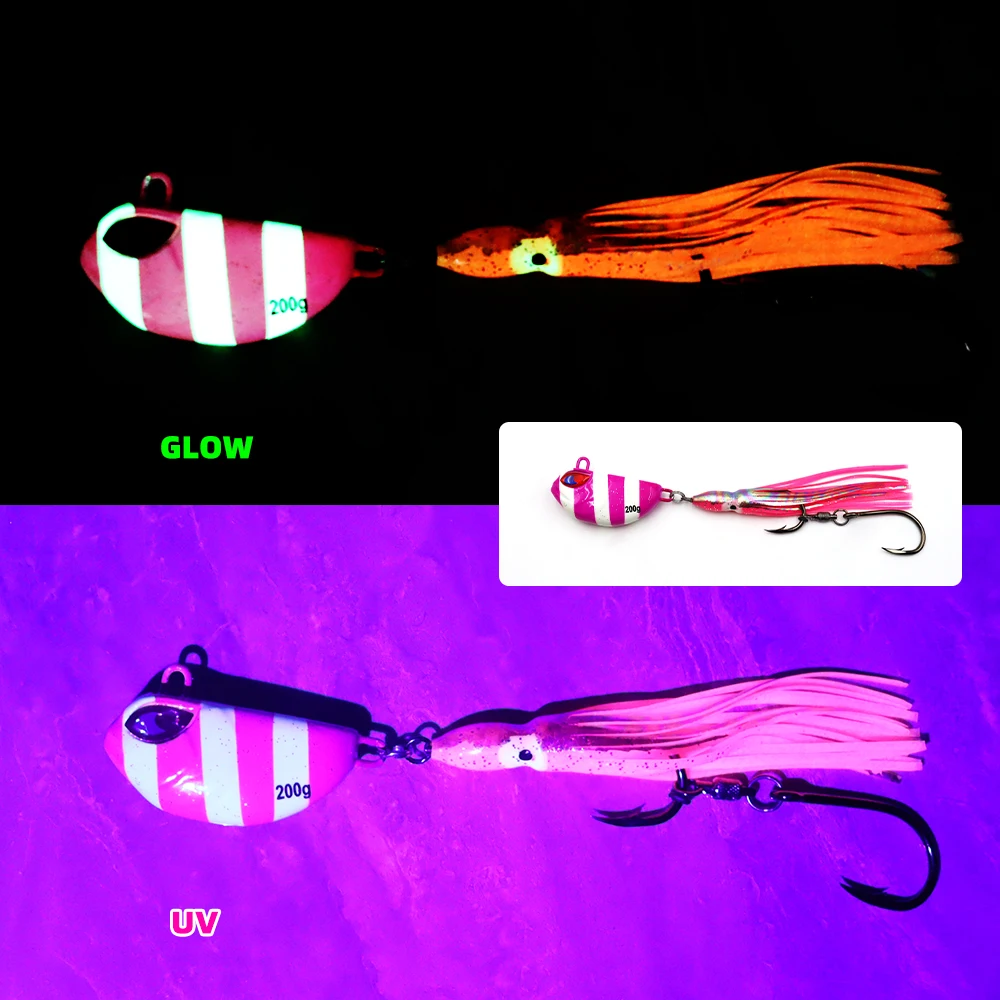 ZYZHE 1 Stück Meeresfisch-JIG 100G 150G 200G Angel-JIG mit Weichköder 6/0 # 7/0 # 8/0 # Schnurhaken Bootsfischen Sinkender Köder – Detail 5