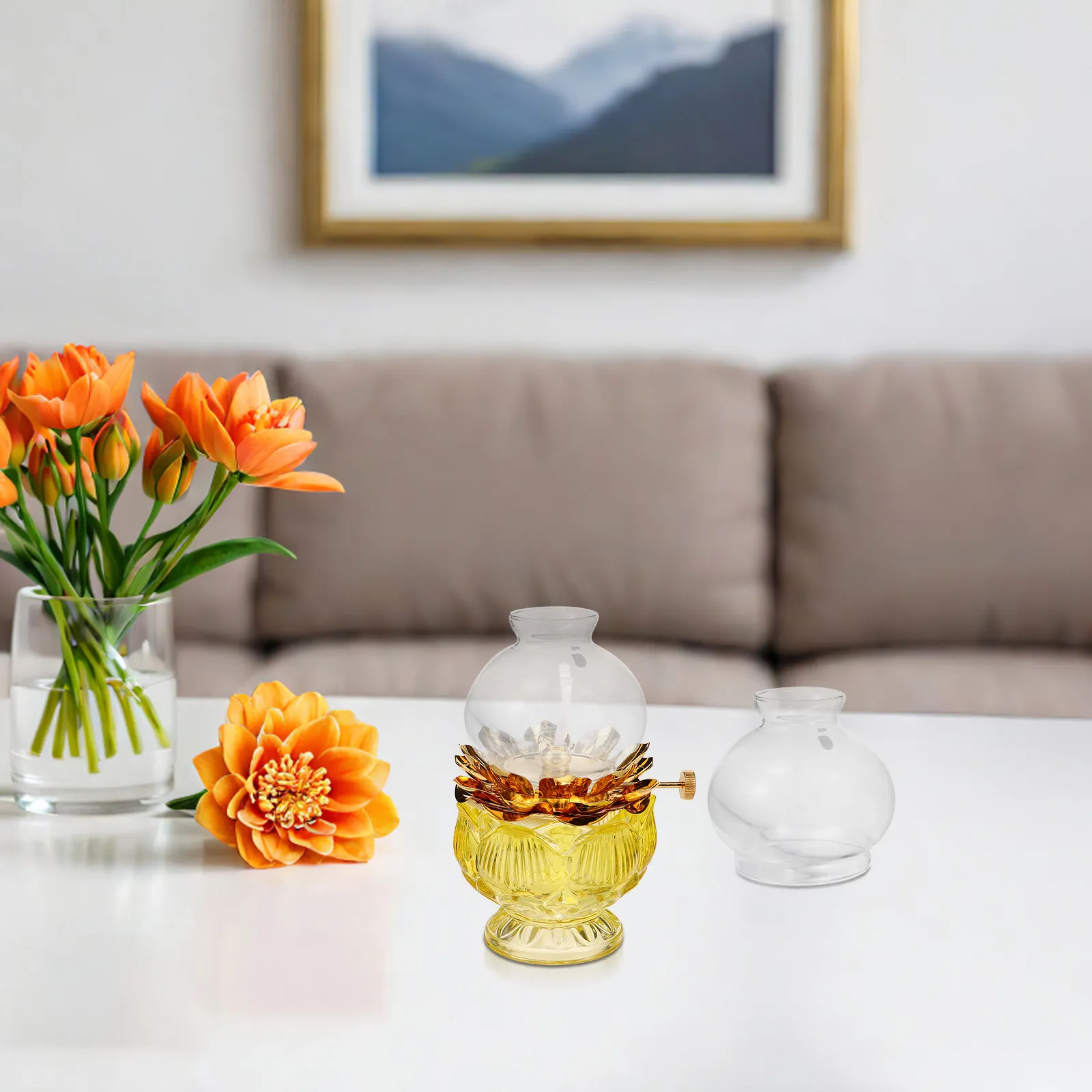Glass Hurricane Lamp Shade Replacement Globe Chimney Oil Lantern Spherical Vintage Lamp Shade Dual End Holes Clear Glass 1.8 2.8
