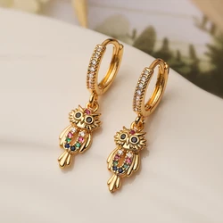Stylish Owl Earrings For Women Girls,Vintage Gold Silver Colour Cubic Zirconia Drop Earrings Female Party Vacation Jewelry