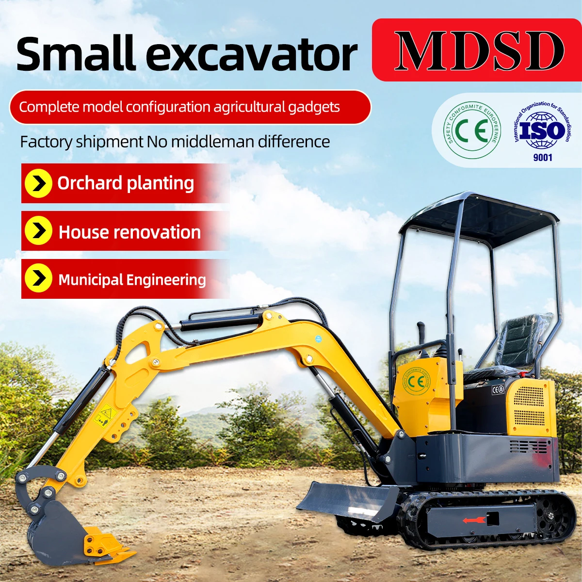 Free Shipping 1.2 Ton Mini Excavator Agricultural Houdiesel Excavator Easy Operation EPA EURO 5 Engine Multi-Purpose Excavator