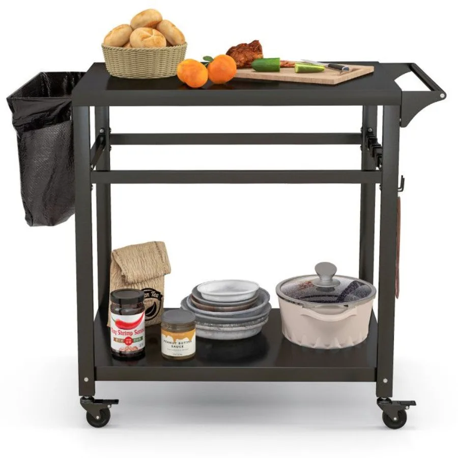 

DoubleShelf Movable BBQ Cart with 4 Lockable Wheels