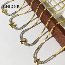 Ghidbk Stainless Steel Gold Pvd Plated Baguette Cz Zircon Initial Choker Necklace for Women Tennis Snake Chain Necklaces New