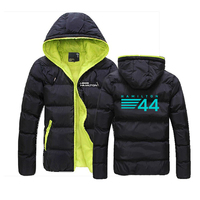F1 Driver Lewis Hamilton Digital 44 Men's New Jacket Color Block Zip Hooded Cotton Padded Long Sleeve Coat Thick Outwear Jacket