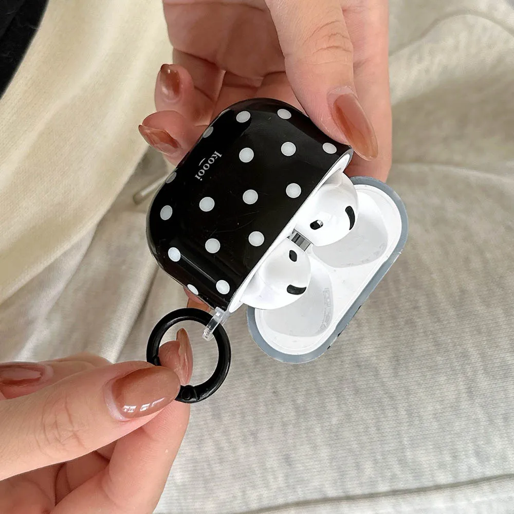 بسيطة الكورية أبيض أسود نمط البولكا نقطة مع حلقات واقية حقيبة سماعة الاذن مناسبة ل AirPods 1 2 3 4 Pro Pro2 Pro3 لينة #3