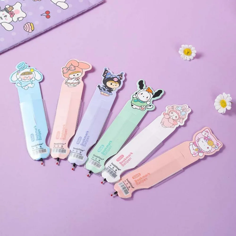 

6pcs Anime Sanrio Hello Kitty Kuromi Cartoon Originality Bookmark Pen Black Marker Pen Study Stationery Work Articles for Use