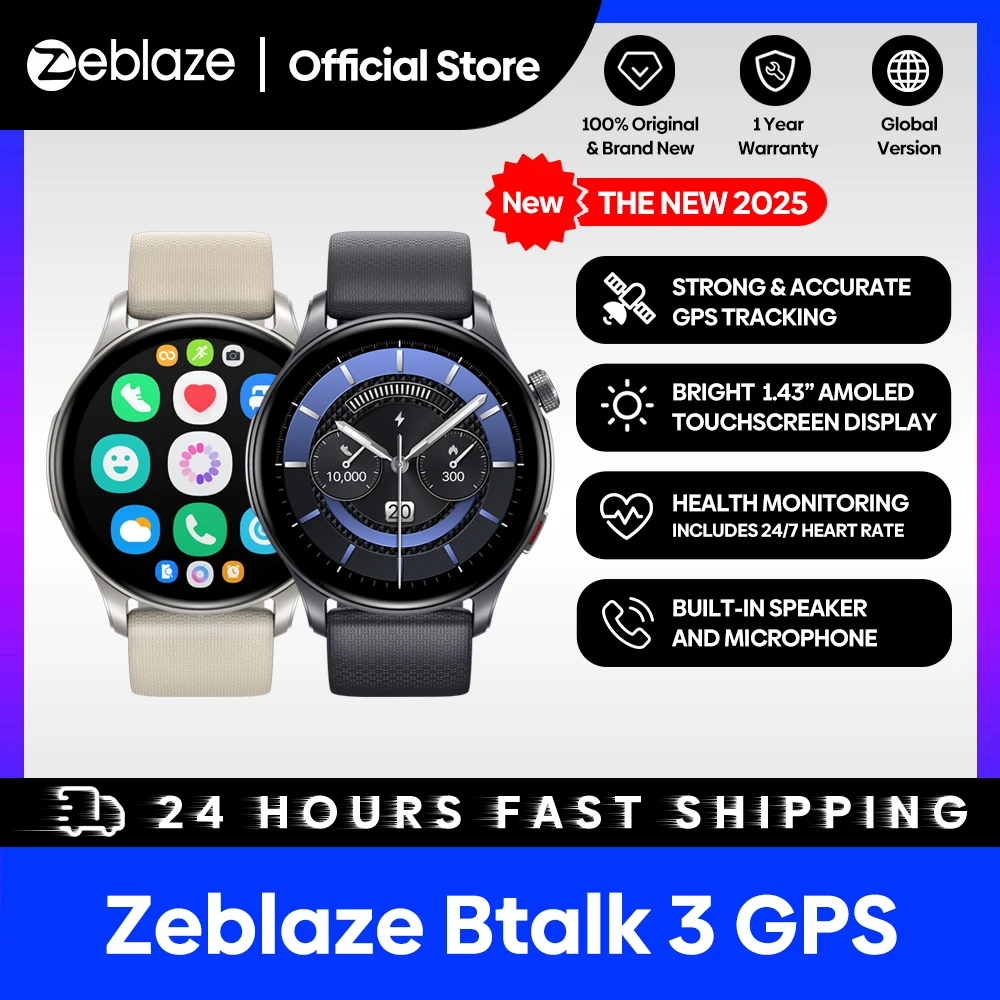 

Новые умные часы Zeblaze Btalk 3, GPS, 1,43 дюйма, AMOLED-экран, двойной ремешок, телефонные звонки, пульсометр, SpO2, часы для отслеживания стресса