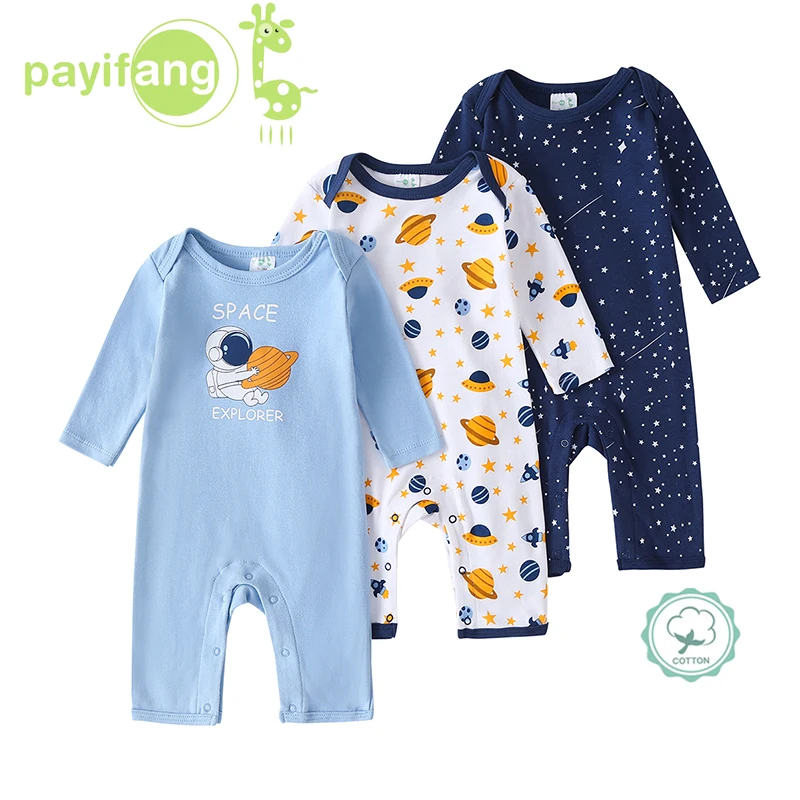 Baby Boy Cotton Rompers 3 Pack Soft Space Print