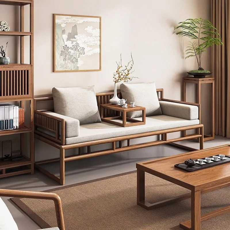 LH New Chinese Solid Wood Sofa Arhat Bed Coffee Table Combination Living Room Tea Room Zen Bed