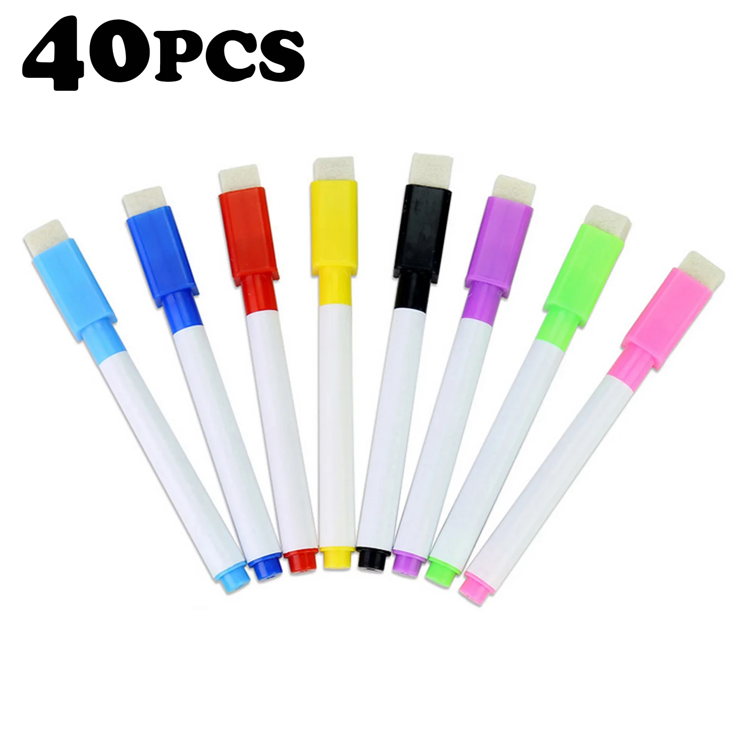 

40PCS Erasable Magnetic White Board Marker Pens with Erases for Home Office School Stationery Supplies 5 Pieces Per Color