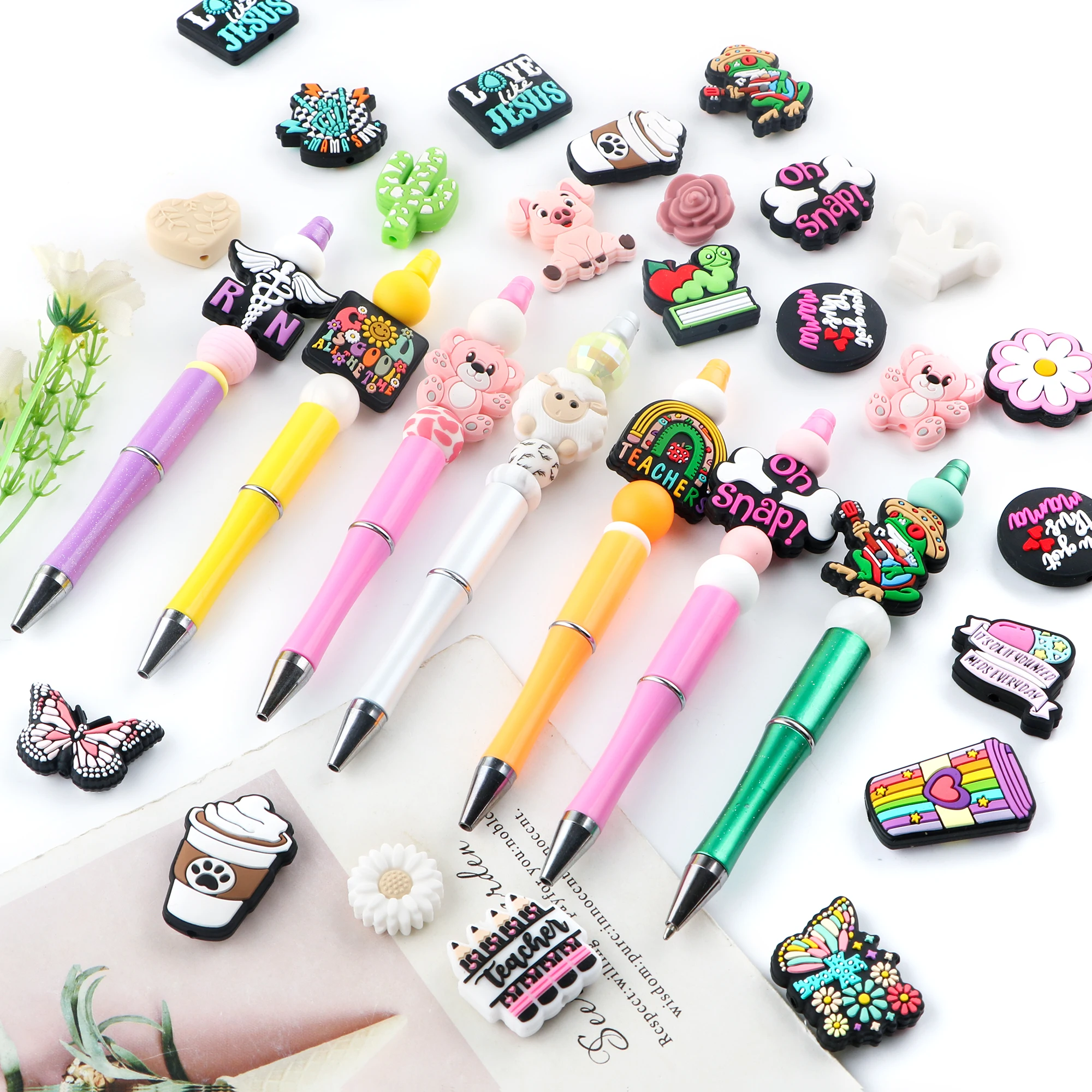 5Pcs Silicone Beads Text Silicone Focal Beads For Making Beaded Pens Keychains Handmade Gifts DIY Jewelry Accessories