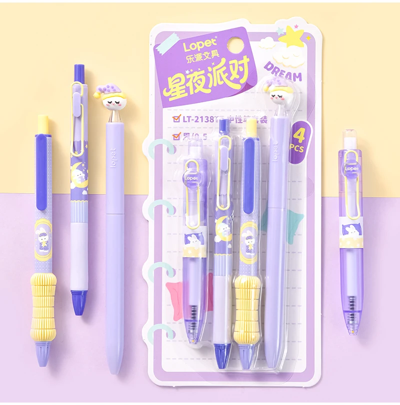4-teiliges Set mit niedlichen einziehbaren Gelstiften, 0,5 mm, feine Spitze, schwarze, schnell trocknende Tinte, glatte Schreibstifte für Schule, Studium und Büro – Detail 3