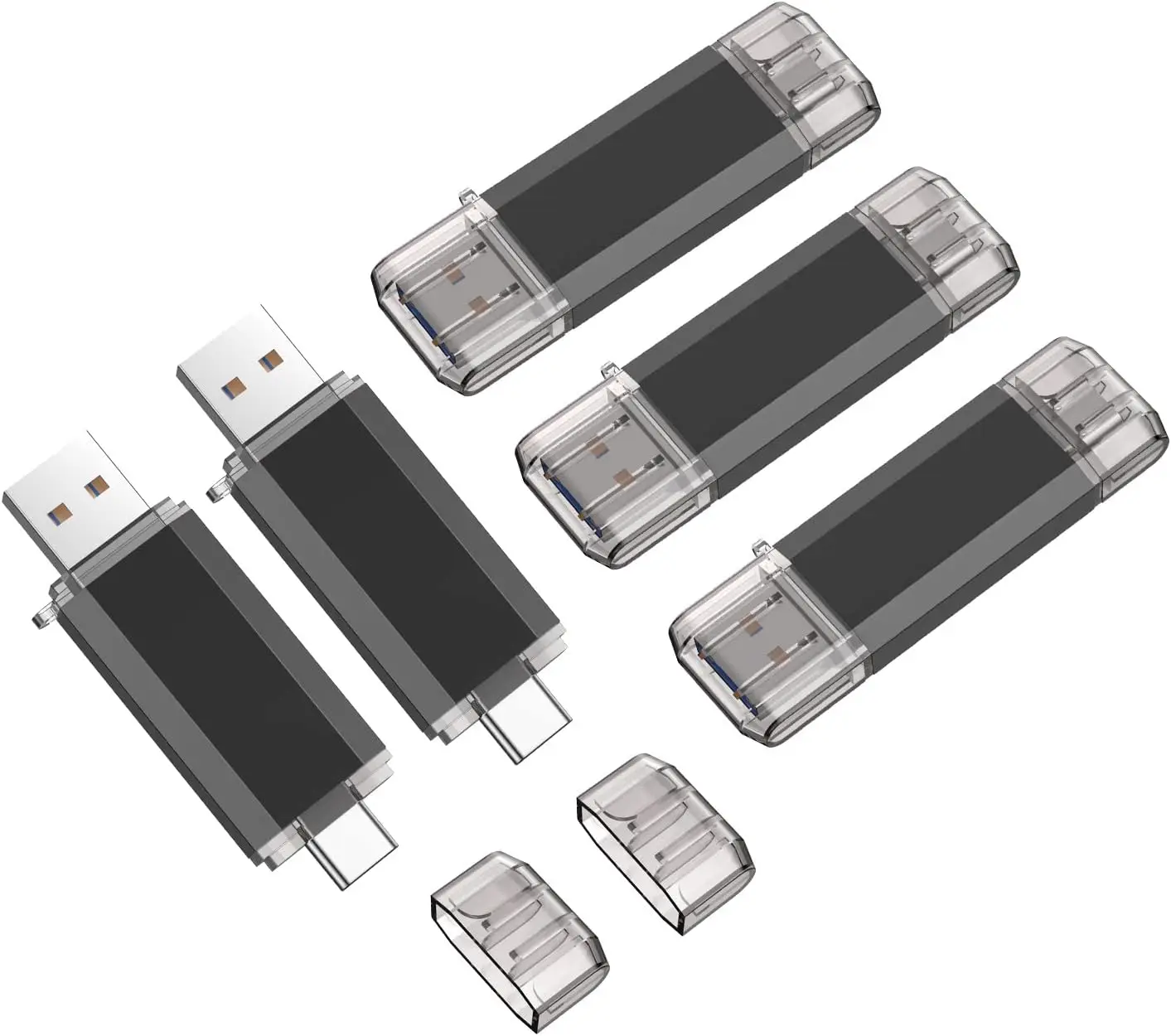 

Набор из 5 флеш-накопителей USB-C на 64 ГБ с брелоком, двойной интерфейс Type-C и USB 3.0 OTG для Android, компьютеров, MacBook, планшетов