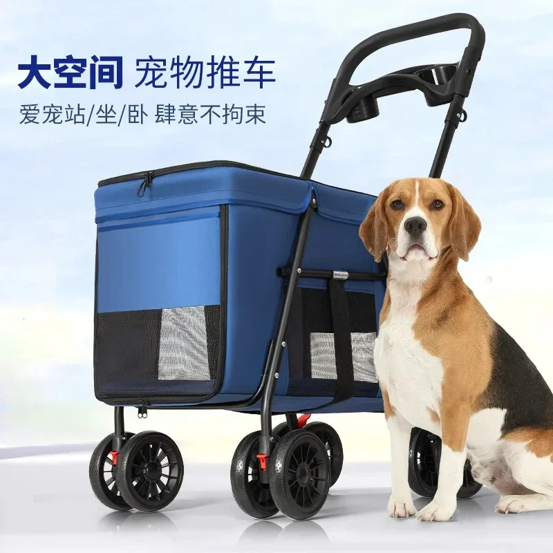 Carrinhos portáteis dobráveis para animais, Travel Dog Trolley, 4 rodas para cães médios, Luxo