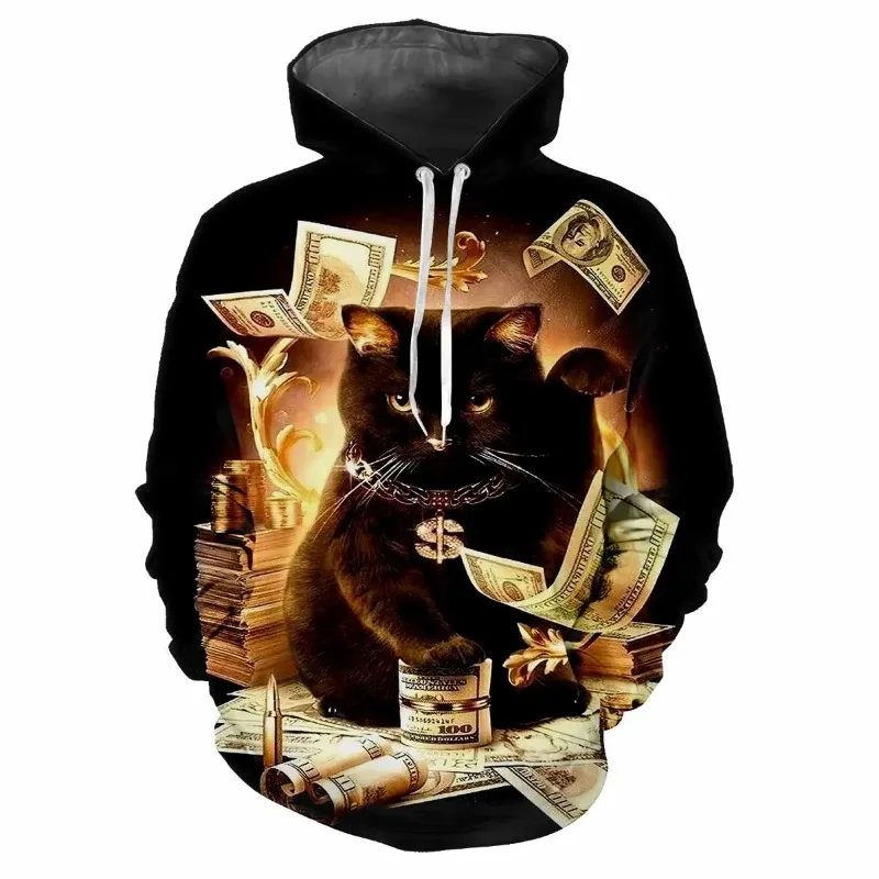 

2025 3D Cartoon Cat Harajuku Printed Street Hip Hop Fashion Men and Women Fun Style Comfortable Elegant Personalized Hoodie