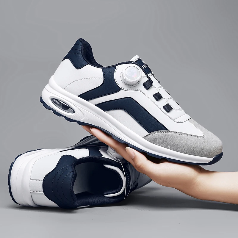 Новые мужские кроссовки для бега, спортивные кроссовки для бега на открытом воздухе, противоскользящие, дышащие, с вращающейся кнопкой, полная длина, на воздушной подушке, для бега большого размера Новые мужские кроссовки для бега, спортивные кроссовки для бега на открытом воздухе, противоскользящие, дышащие, с вращающейся кнопкой, полная длина, на воздушной подушке, для бега большого размера