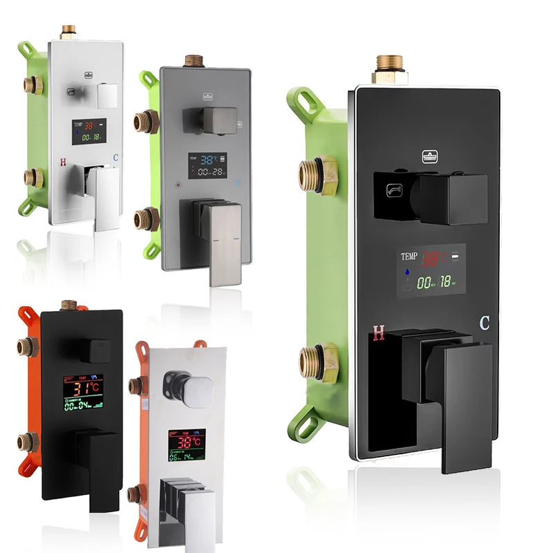 

Цифровой настенный смеситель для душа, 2/3-ходовой черный/хромированный с дисплеем, высокотехнологичный контроль воды для ванны и душа