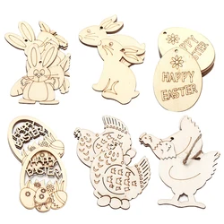 10pcs Wooden Rabbit Egg Pendants Hollow Egg Hanging Ornament For Happy Easter Home Party Decoration DIY Painting Gifts Supply