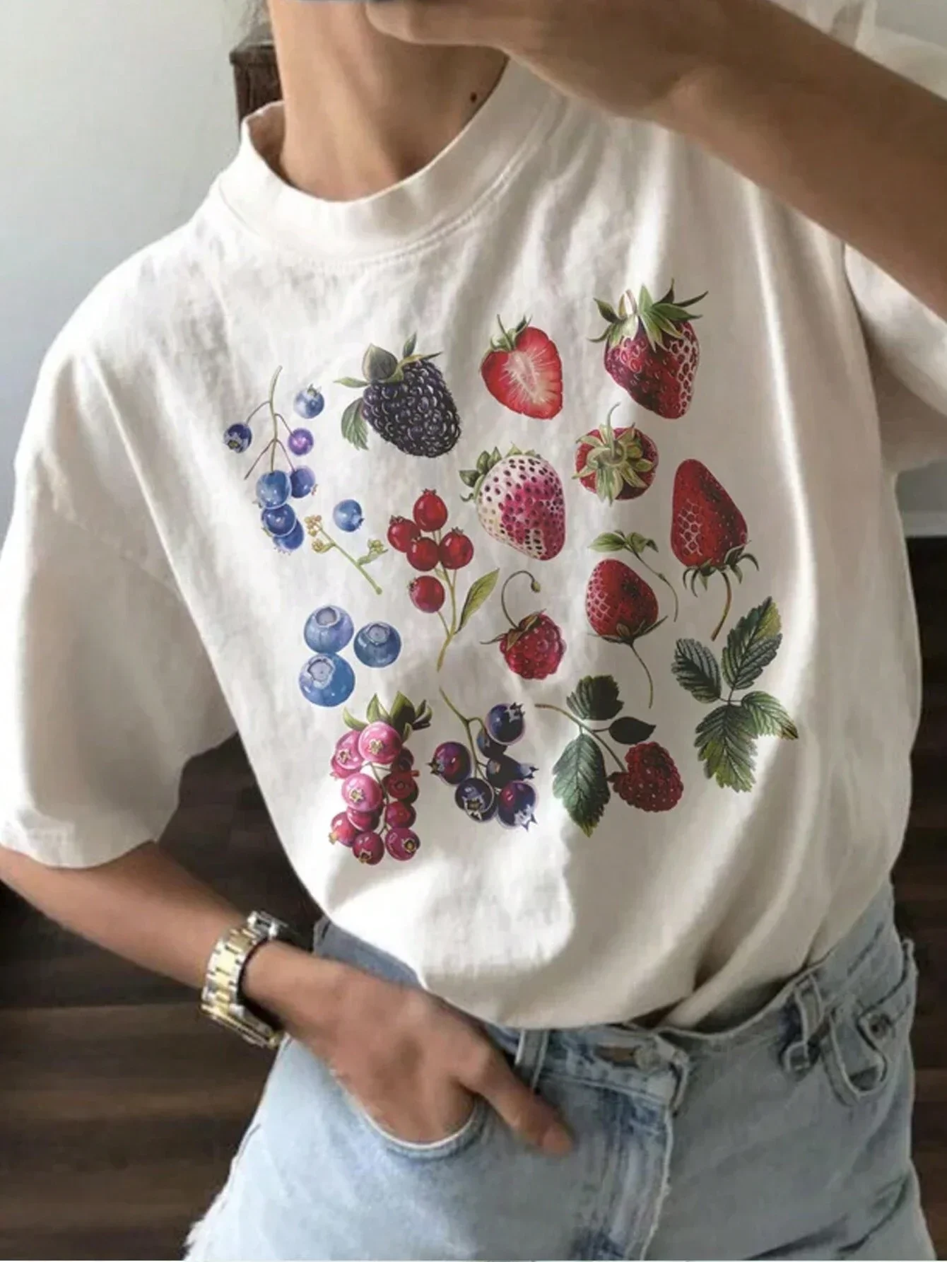Camiseta estética con gráfico de especies de bayas y frutas, Camiseta de algodón a la moda, camisa de arándano para aman