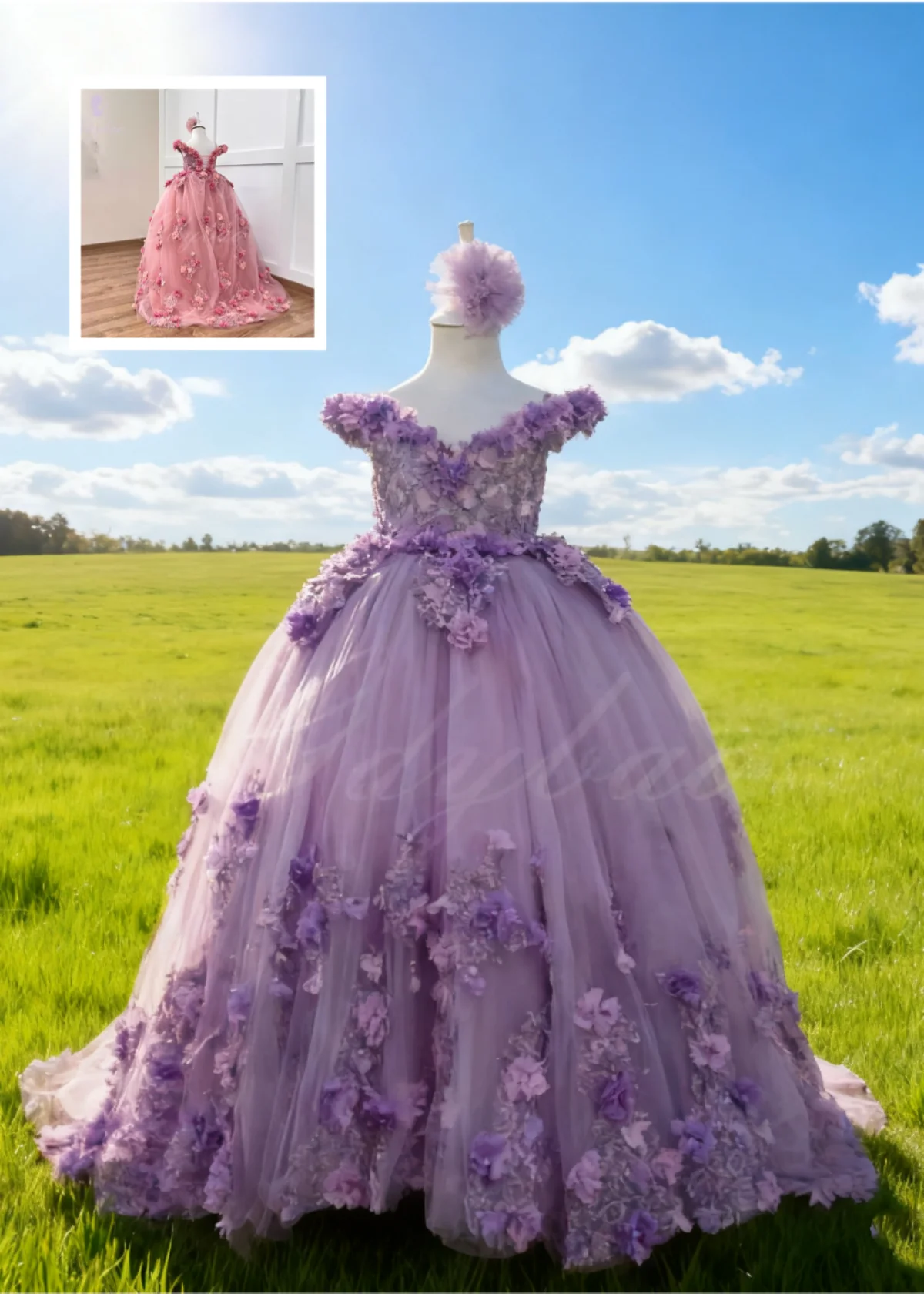 Flower Girl Dress For Wedding 3D Applique Tulle Ball Gown Princess Luxury Kids Birthday Evening Party Dress