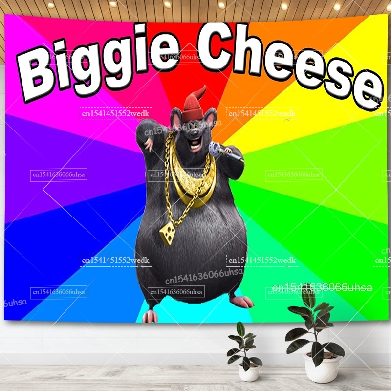 Biggie Cheese Meme Tapestry  Funny Cartoons  Printed Tapestry Wall Hanging Kawaii Anime Rat Tapestries Bedroom Decoration Poster