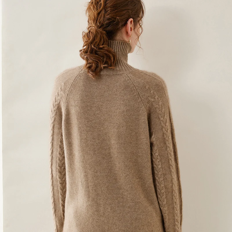 100% cashmere sweater autumn/winter new casual solid color knitted Tops Turtleneck women's pullover loose wool Blouse thick