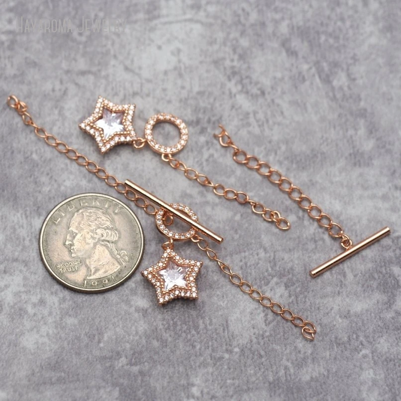 5Pcs & Hooks Rose Gold Color Invisible Setting Wholesale Copper Star Stars Pentagram Ot-buckle Accessory Clasps