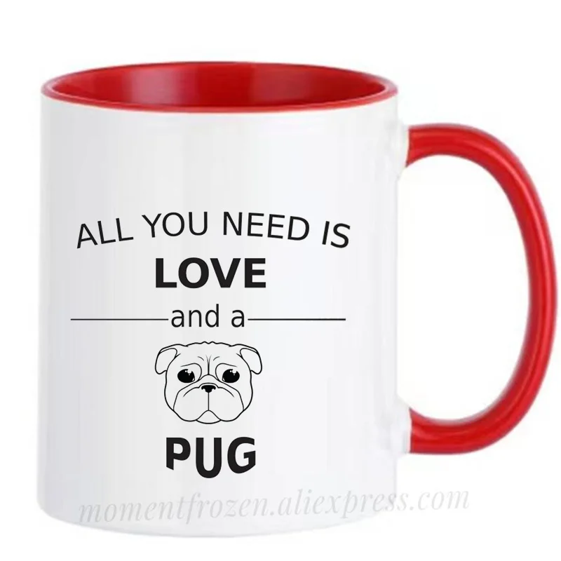 Love Pug Dog Mugs Tea Milk Cocoa Coffee Mugen Ceramic Travel Cups Drinkware Teaware Tableware Coffeeware Home Decal Friend Gifts