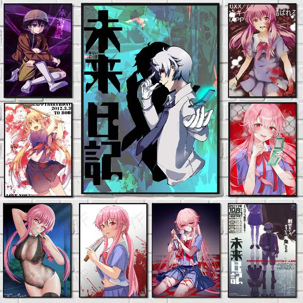 

Cartoon M-Mirai Nikki Poster Home Living Bed Room Bar Hallway Sticky Wall Art Printing Waterproof Aesthetic Decor