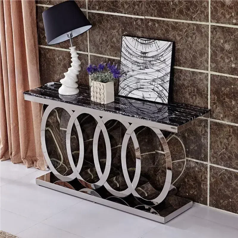Modern Living Room furniture corner console tables hallway Mirrored stainless steel marble console tables