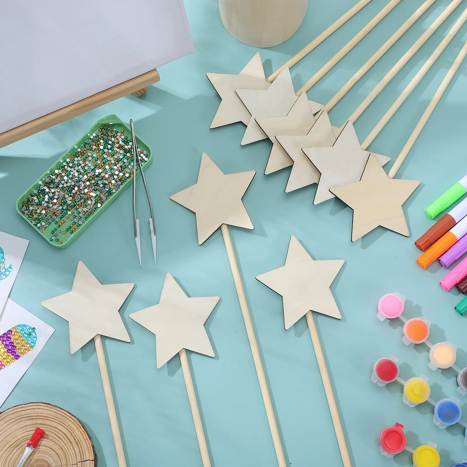 

10 шт. Премиальные деревянные палочки-волшебные палочки в форме звезды, неокрашенные, для творчества, развития координации рук и глаз у детей, для костюмированных вечеринок, танцев, подарок