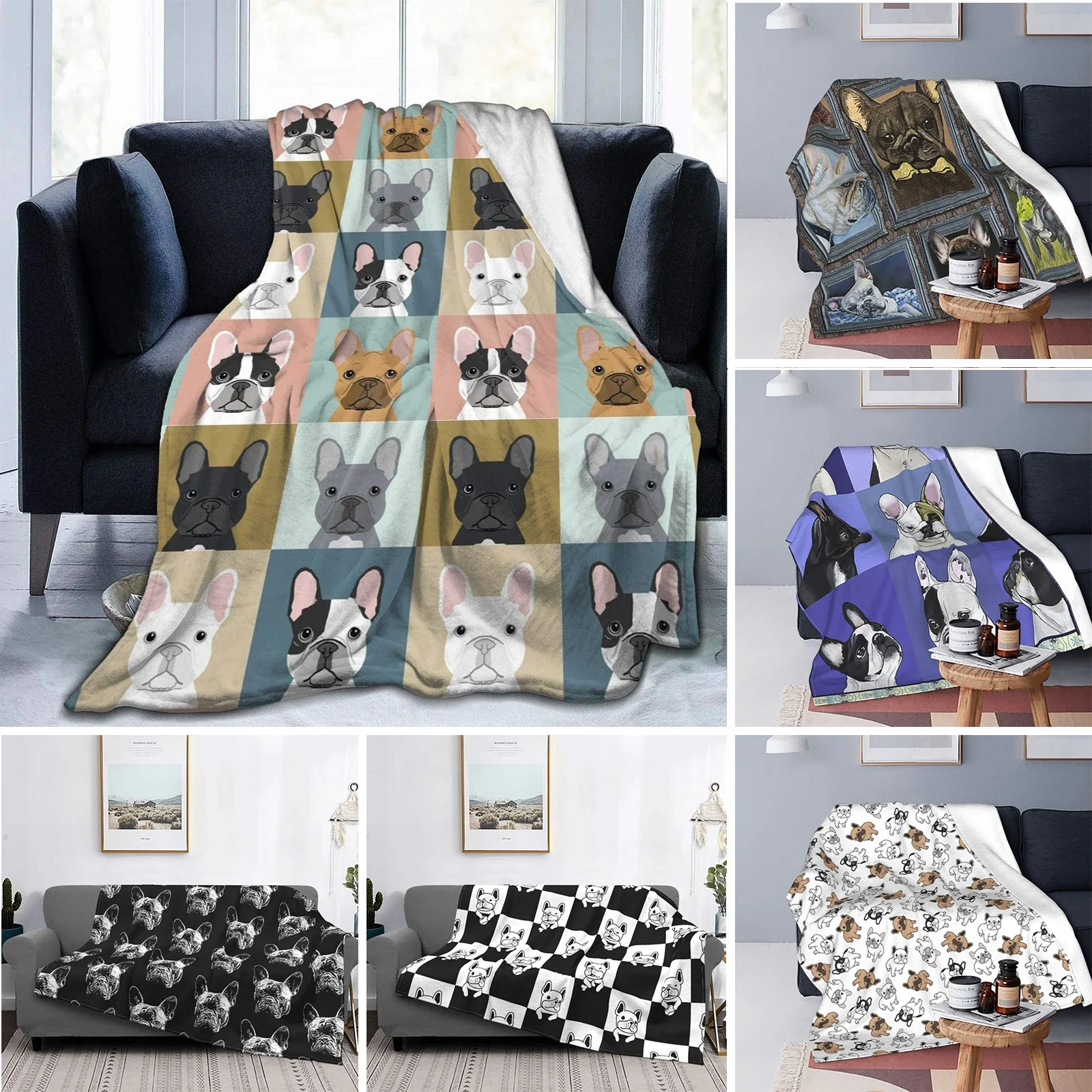 

French Bulldog Velvet Throw Blanket Gift for Animal Dog Lover Blanket for Bed Couch Warm Bedroom Quilt Queen King Double Size