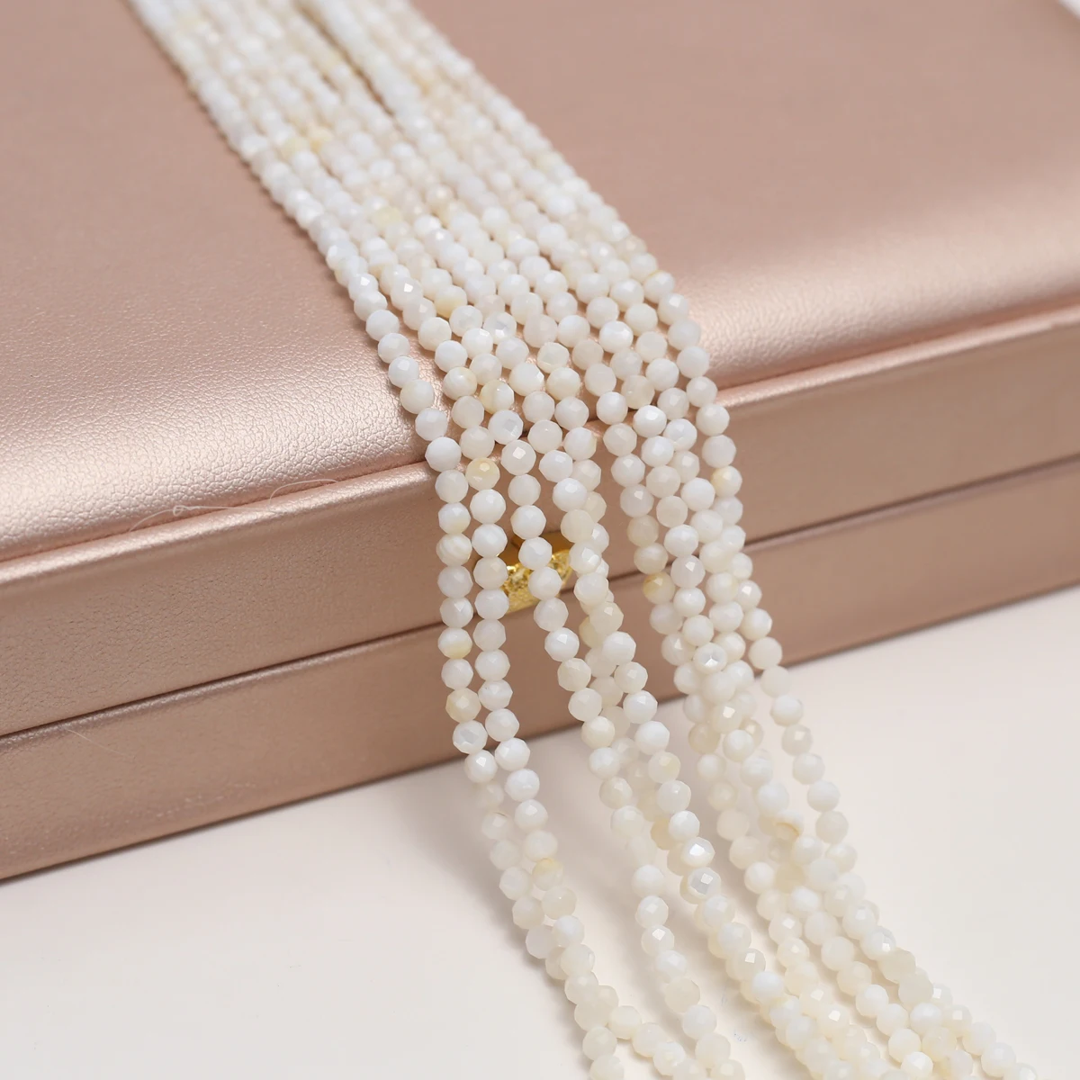 

Natural Freshwater Shell Small Beads Faceted Round White Shell Loose Beaded for Making DIY Jewelry Necklace Bracelet 2mm 3mm 4mm