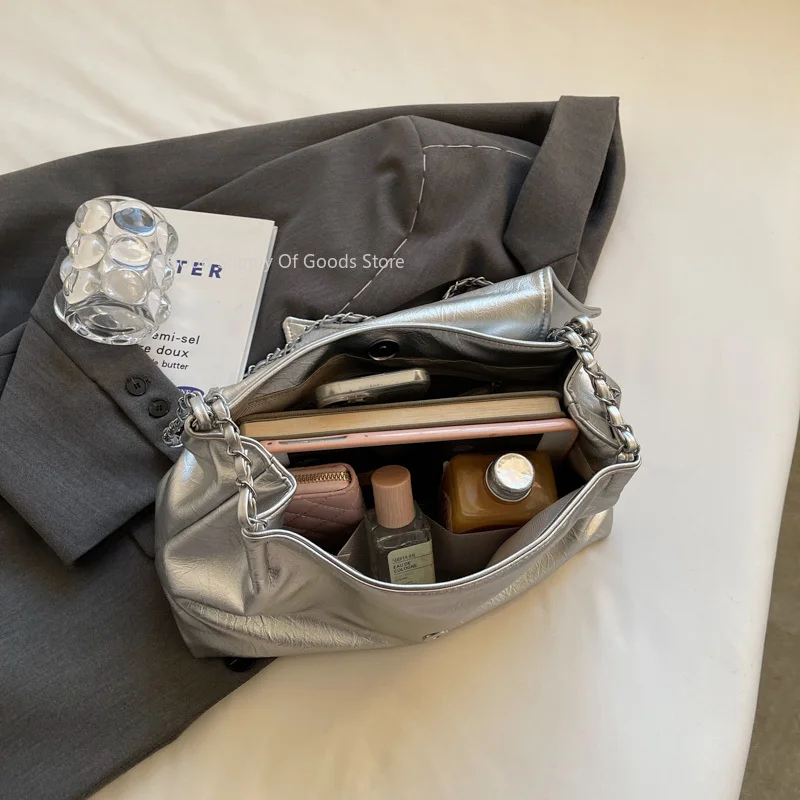 Женская сумка Женские модные сумки Брендовая дизайнерская серебряная сумка на плечо Женская сумка большой вместимости Мягкая кожаная сумка подмышками Сумки-тоут