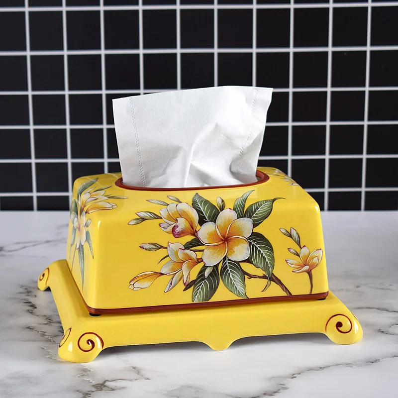 

Chinese Style Floral Ceramic Tissue Box Bathroom Paper Box Rustic Wind Paper Box Decorative Jewelry Dining Table Decoration