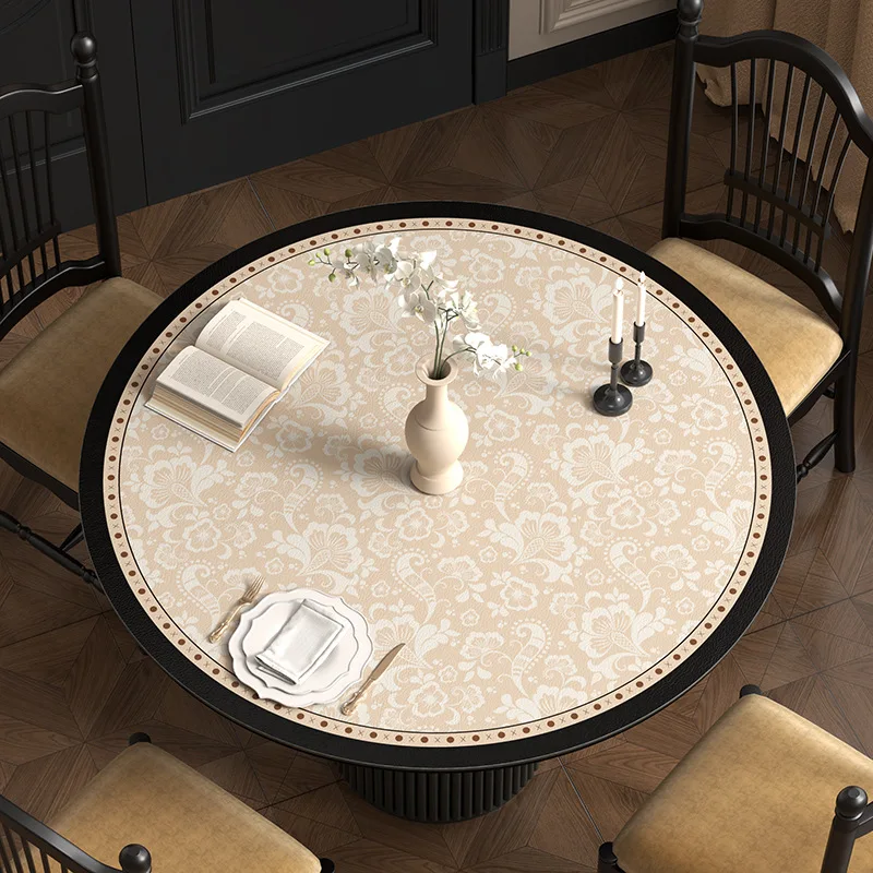 

American retro leather round table table mat waterproof, anti-scalding and oil-proof leave-in mat light luxury round mat