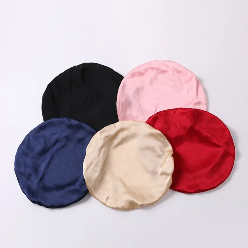 Mulberry Silk Night Cap Pure Silk Bonnet For Sleeping Women Men Hair Protect Silk Hair Wrap Elastic Pure Men Turban Headcover