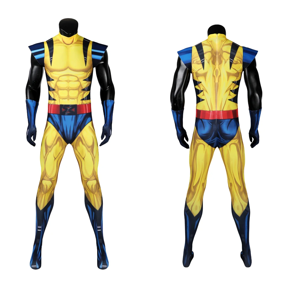 High Quality Gold Wolf Jumpsuit Anime X Police 97 Man Halloween Carnival Cosplay Costume Zentai 3D Digital Printe Jumpsuit Mask