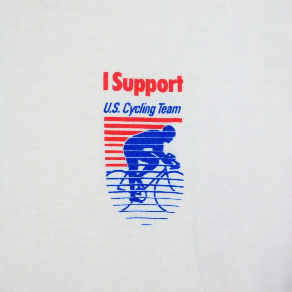 Vintage 90s I Support US Cycling Team T Shirt Size L White Red Blue Chest Logo