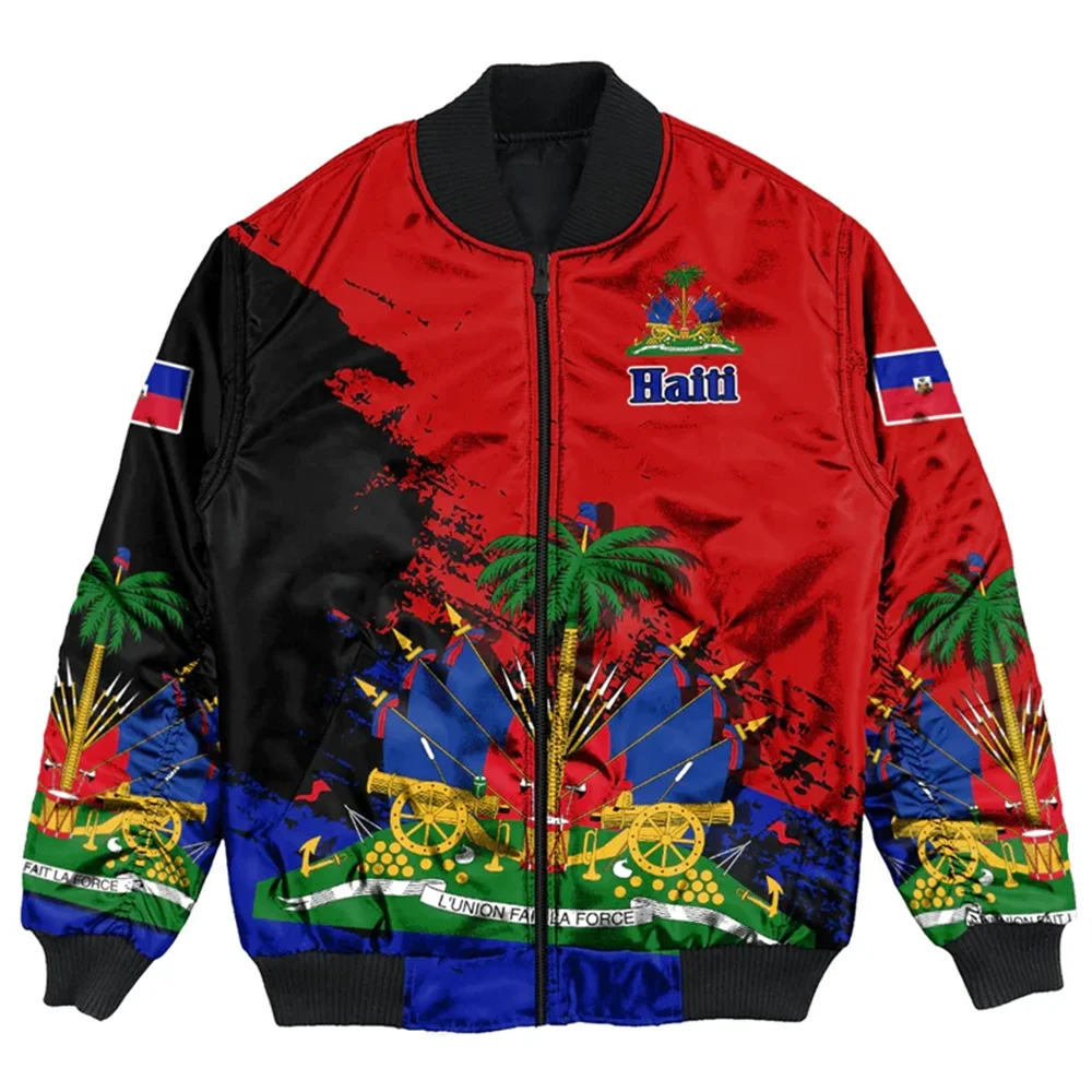 

New 3D printed Haitian bomber jacket Flag vintage men's and women's long sleeve street clothing oversized flying high quality cl