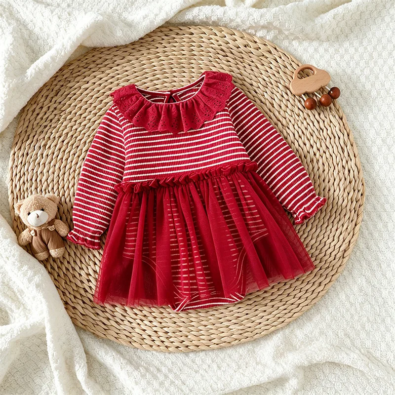 0-24M Newborn Kid Baby Girl Princess Romper Autumn Clothes Striped Cotton Bodysuit Dress Elegant Outfit