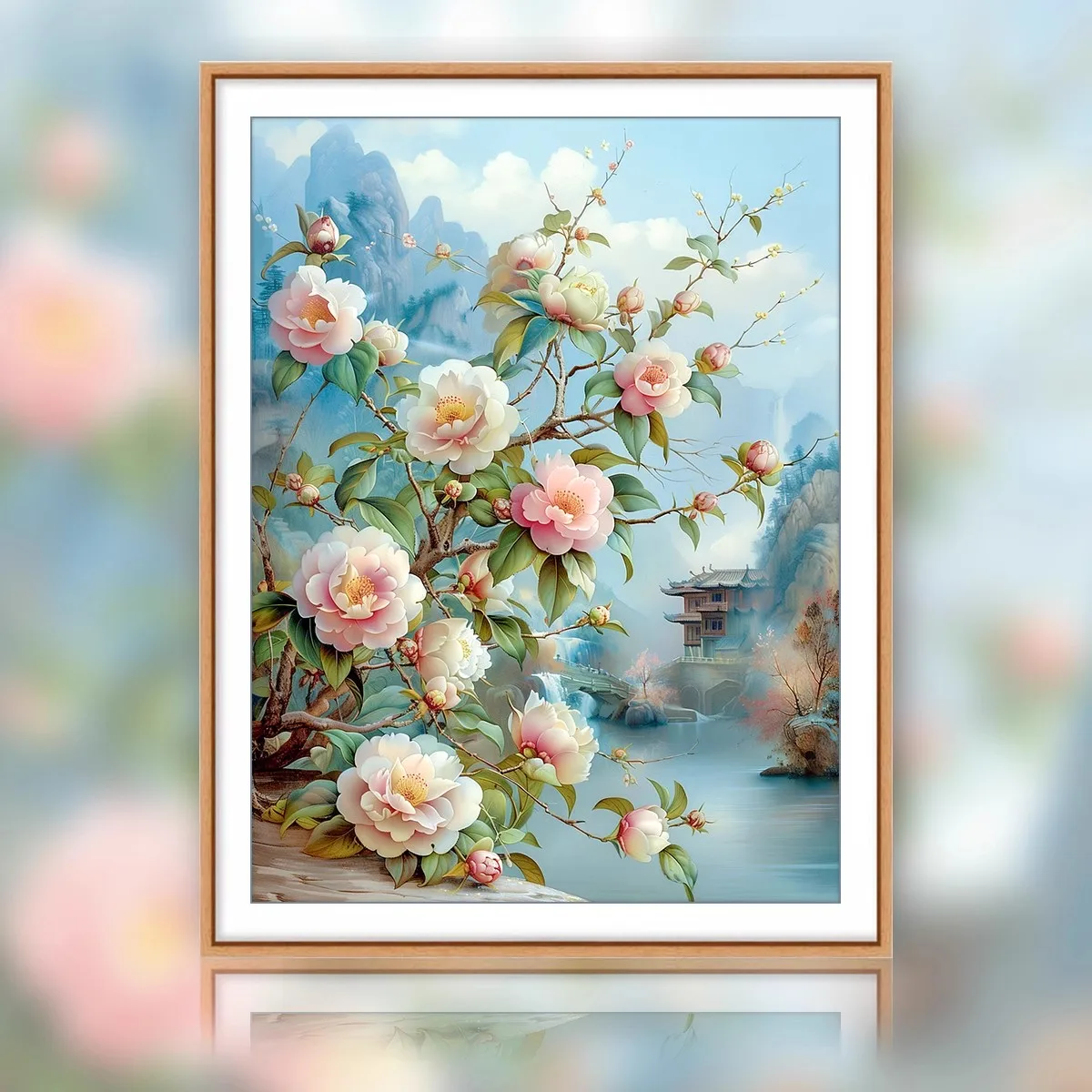 11CT Camellia Flower Embroidery DIY Chinese Style Printed Kits Cross Stitch Thread Needlework Sets Home Decor Crafts