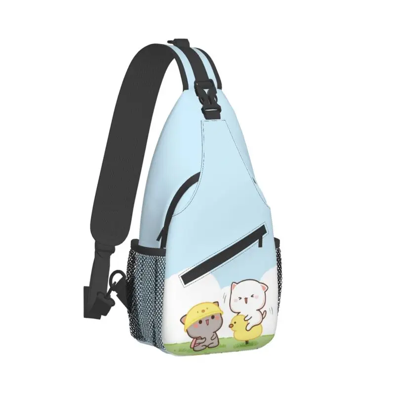 Mochila de dibujos animados Mochi Cat Peach y Goma para hombre, morral de hombro para viaje, senderismo, pecho cruzado, mochila de día