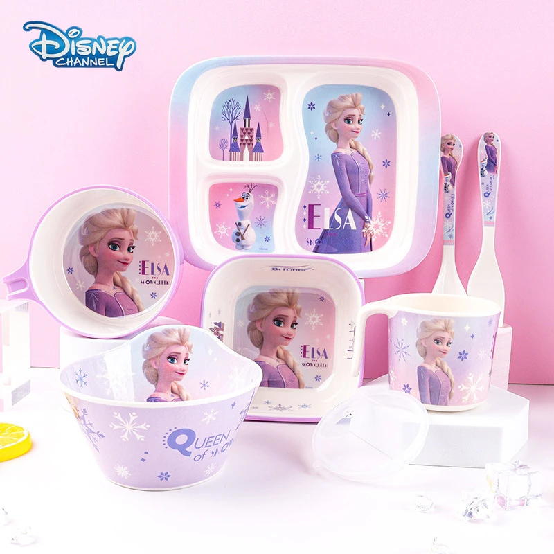 

Anime Frozen children Tableware Cartoon Elsa Bowl Spoon Fork Dinner Plate Cute Rice Soup Bowl Water Cup Kid Eating Dinnerware